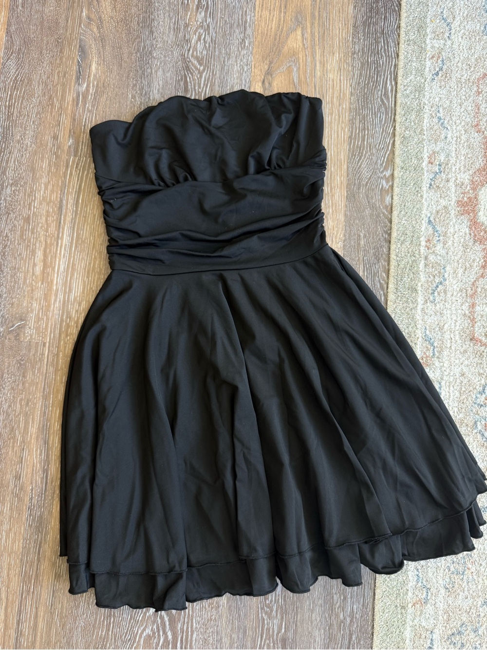 Amazon Black Strapless Mini Dress with Ruched Bodice
